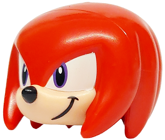 Minifigure, Head, Modified Echidna with Molded Light Nougat Face and Printed Dark Purple Eyes on White Background, Black Nose and Grin Pattern