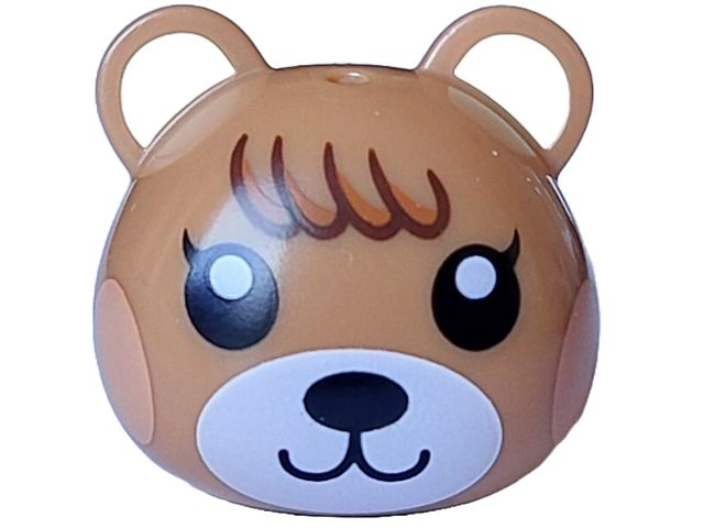 Minifigure, Head, Modified Squirrel / Cub with Ears with Molded Tan Auricles and Printed Black Eyes, Nougat Cheeks, White Muzzle and Dark Orange and Reddish Brown Fur Pattern