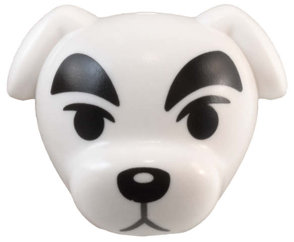 Minifigure, Head, Modified Dog (Terrier) with Thick Black Eyebrows, Eyes and Nose, and Dark Bluish Gray Mouth Pattern