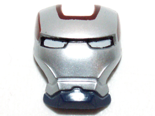Minifigure, Visor Top Hinge with Silver Face Shield, White Eyes and Dark Red Trim Pattern