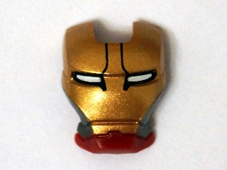 Minifigure, Visor Top Hinge with Gold Face Shield, Silver Sides, Black Lines on Forehead and White Eyes Pattern
