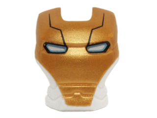 Minifigure, Visor Top Hinge with Gold Face Shield, Black Lines, Blue and White Eyes Pattern