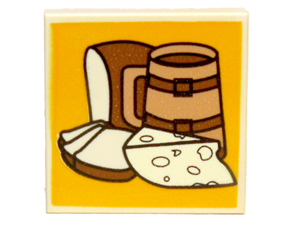 Tile, Modified 2 x 2 Inverted with Food and Drink on Yellow Background Pattern
