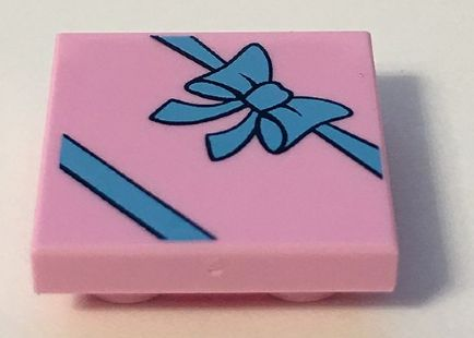 Tile, Modified 2 x 2 Inverted with Gift Wrap Medium Blue Bow Pattern