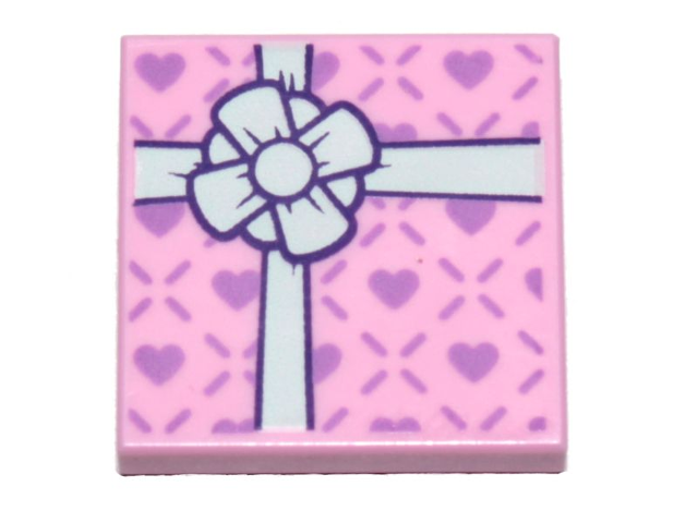 Tile, Modified 2 x 2 Inverted with Gift Wrap White Bow and Small Lavender Hearts Pattern