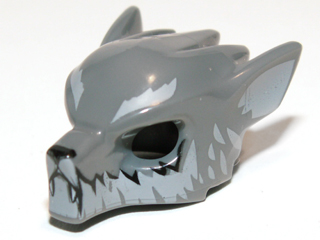 Minifigure, Headgear Mask Wolf with Fangs, Light Bluish Gray Fur and Ears Pattern