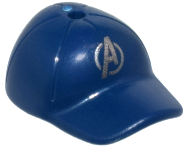 Minifigure, Headgear Cap - Short Curved Bill with Seams and Hole on Top with Silver Avengers Logo Pattern