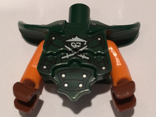 Torso, Modified Short with Armor Breastplate with Shoulder Ridges, Rivets and Ninja Skull with Crossed Swords Pattern / Orange Arms / Reddish Brown Hands