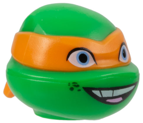 Minifigure, Head, Modified Ninja Turtle with Molded Orange Mask and Printed Bright Light Blue Eyes and Open Mouth Smile Pattern (Michelangelo)