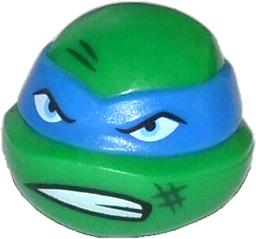 Minifigure, Head, Modified Ninja Turtle with Blue Mask, Scowl and Scratches Pattern (Leonardo)