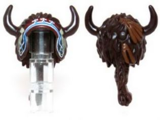 Minifigure, Headgear Headdress Indian Horned with Long Braided Hair and Tribal Headband with Tassels Pattern