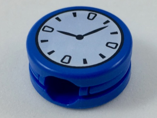 Minifigure, Head, Modified Cookie Shape with White Clock and Black Hands Pattern (Clock King)