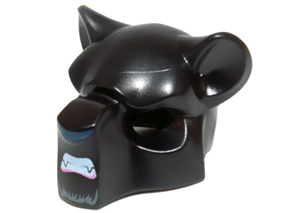 Minifigure, Headgear Mask Feline with Dark Blue Nose, Fangs and Gray Fur Pattern