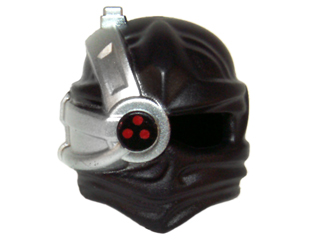 Minifigure, Headgear Ninjago Wrap with Silver Cyborg Eyepiece with One Red Dot on Top without Silver Outline Pattern
