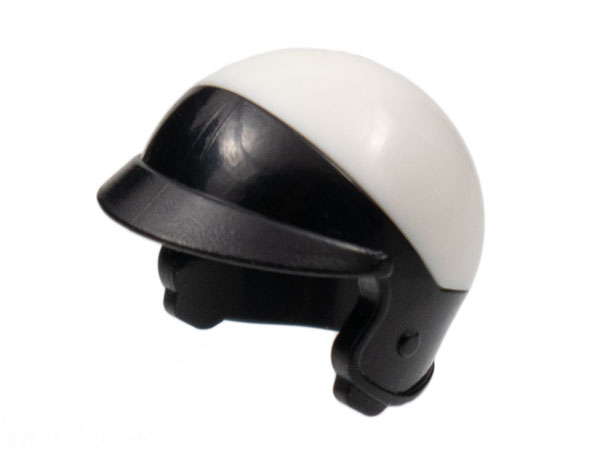 Minifigure, Headgear Helmet Motorcycle Open Face, with Visor and White Top Pattern