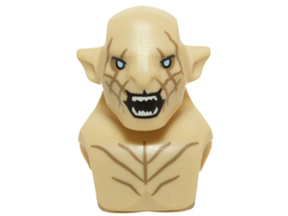 Minifigure, Head, Modified Azog with Dark Tan Markings on Face and Chest, Light Blue Eyes and Wide Open Mouth Pattern