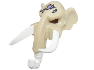 Minifigure, Headgear Mask Mammoth with White Rubber Tusks and Trunk with Medium Lavender Sinew Patches on Forehead Pattern