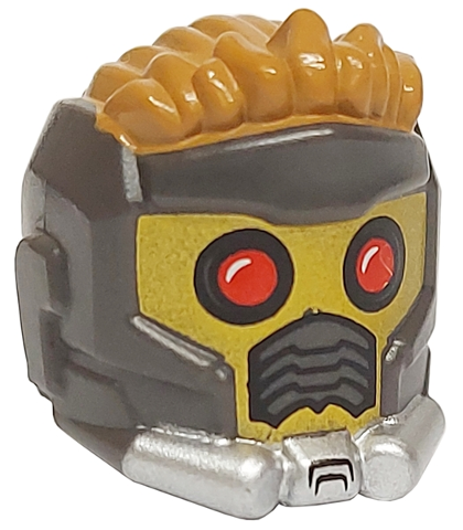 Minifigure, Headgear Helmet Space Wraparound with Medium Nougat Hair on Top, Breathing Vents and Red Eye Holes Pattern (Star-Lord)