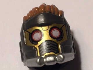 Minifigure, Headgear Helmet Space Wraparound with Medium Nougat Hair on Top, Breathing Vents and White Eye Holes Pattern (Star-Lord)