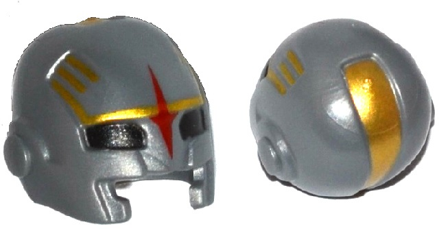 Minifigure, Headgear Helmet Space with Mouth Slit and with Black Eye Holes, Red Star and Gold Markings Pattern