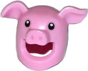 Minifigure, Headgear Head Cover, Costume Pig with Black Eyes Pattern