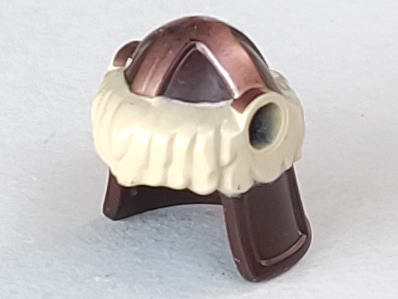 Minifigure, Headgear Helmet Barbarian with Tan Fur and Copper Markings Pattern