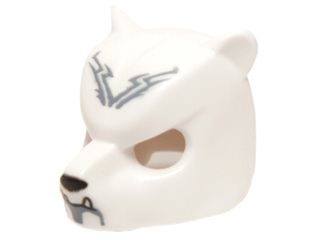 Minifigure, Headgear Mask Bear with Black Nose, Fangs, and Sand Blue Chin and Tribal Lines Pattern