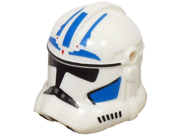Minifigure, Headgear Helmet SW Clone Trooper (Phase 2) with Holes with Black Visor, Blue and Red Markings and Cheek Indents Pattern