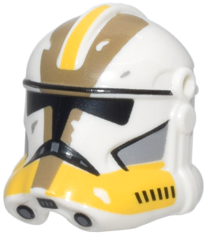 Minifigure, Headgear Helmet SW Clone Trooper (Phase 2) with Holes with Black Visor, Yellow and Dark Tan Markings and Light Bluish Gray Cheek Indents Pattern