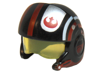 Minifigure, Headgear Helmet SW Rebel Pilot Raised Front and Microphone with Trans-Yellow Visor with Red and White Stripes and Rebel Alliance Symbol Pattern