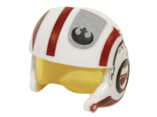 Minifigure, Headgear Helmet SW Rebel Pilot Raised Front and Microphone with Trans-Yellow Visor with Dark Red Stripes and Black Rebel Alliance Symbol Pattern