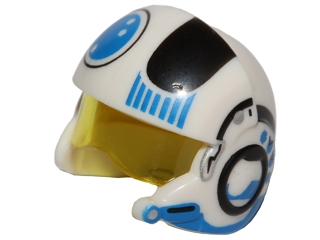 Minifigure, Headgear Helmet SW Rebel Pilot Raised Front and Microphone with Trans-Yellow Visor with Black and Blue Stripes and Blue Circle Pattern