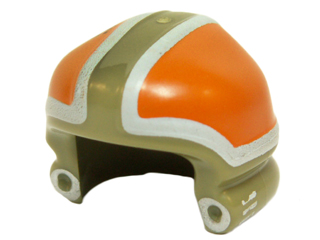 Minifigure, Headgear Helmet SW Ground Crew with Orange and White Panels and Silver Circles Pattern