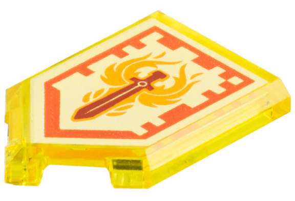 Tile, Modified 2 x 3 Pentagonal with Nexo Power Shield Pattern - Phoenix Blaze