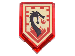 Tile, Modified 2 x 3 Pentagonal with Nexo Power Shield Pattern - Lava Dragon