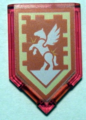 Tile, Modified 2 x 3 Pentagonal with Nexo Power Shield Pattern - Silver Pegasus