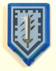 Tile, Modified 2 x 3 Pentagonal with Nexo Power Shield Pattern - Titanium Sword