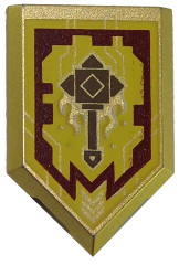 Tile, Modified 2 x 3 Pentagonal with Nexo Power Shield Pattern - Merlok Power Mace