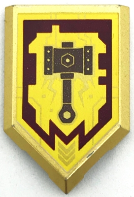 Tile, Modified 2 x 3 Pentagonal with Nexo Power Shield Pattern - Merlok Power Hammer