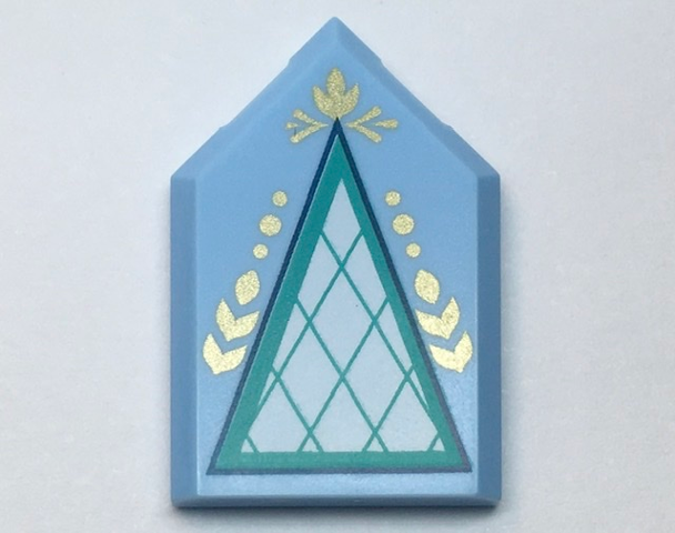 Tile, Modified 2 x 3 Pentagonal with White and Dark Turquoise Triangle and Gold Highlights Pattern