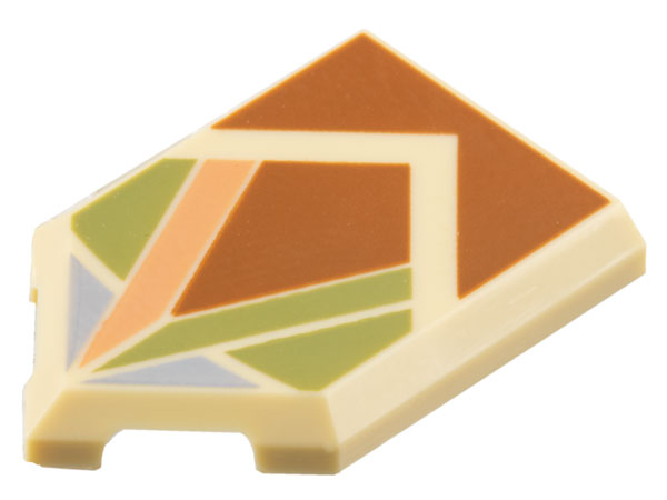 Tile, Modified 2 x 3 Pentagonal with Dark Orange, Olive Green, Nougat, and Sand Blue Angular Shapes Pattern