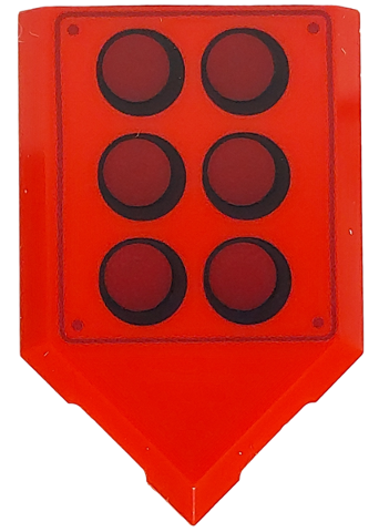 Tile, Modified 2 x 3 Pentagonal with 6 Dark Red Circles with Black Outline and Rivets Pattern