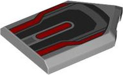 Tile, Modified 2 x 3 Pentagonal with Black, Dark Bluish Gray and Red Armor Plates Pattern