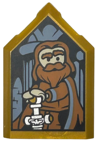 Tile, Modified 2 x 3 Pentagonal with HP Portrait - Godric Gryffindor Pattern