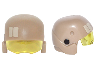 Minifigure, Headgear Helmet SW Resistance Trooper with Molded Trans-Yellow Visor and Printed Tan Rectangles and Black Circles Pattern