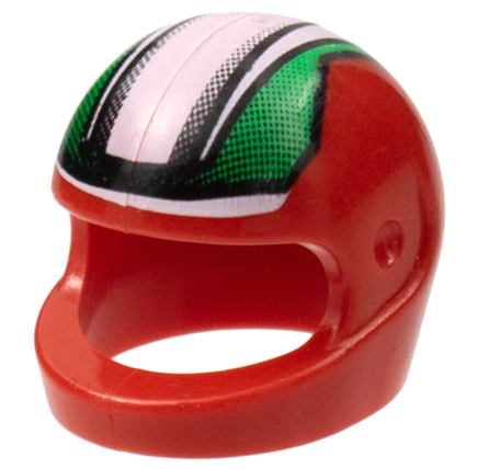 Minifigure, Headgear Helmet Motorcycle (Standard) with Black, Green and White Stripes Pattern