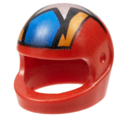 Minifigure, Headgear Helmet Motorcycle (Standard) with Silver Star on Blue and Orange Stripes Pattern