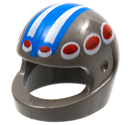 Minifigure, Headgear Helmet Motorcycle (Standard) with White Stripes on Thick Blue Stripe, Red Circles Pattern