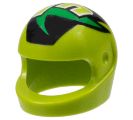 Minifigure, Headgear Helmet Motorcycle (Standard) with Stylized Letter M on Black, Red, and Green Background Pattern