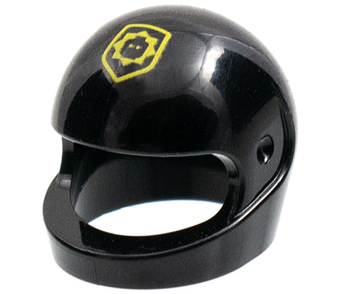 Minifigure, Headgear Helmet Motorcycle (Standard) with Yellow Badge with Minifigure Head Pattern